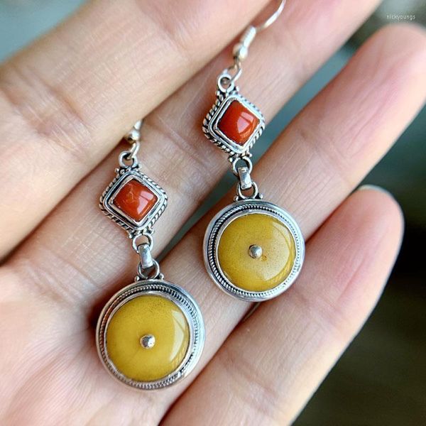 Pendientes de tuerca estilo étnico Retro plata hecho a mano con incrustaciones de cera de abeja turquesa accesorios de joyería de moda de moda