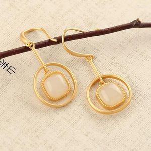 Boucles D'oreilles Goujons Style Ethnique Femme Rétro Élégant Chinois Naturel Hetian Jade Oeuf Nouilles Sterling