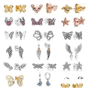 Pendientes de tuerca Europa 925 Sterling Sier Pan Animal mariposa pendiente joyería para niñas mujeres regalo de aniversario entrega directa Ot139