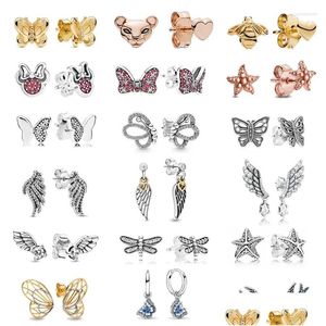 Boucles d'oreilles Europe 925 Sterling Sier Pan Animal Papillon Boucle d'oreille Bijoux pour filles Femmes Anniversaire Cadeau Drop Livraison Otqms