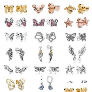 Pendientes de tuerca Europa 925 Sterling Sier Pan Animal Mariposa Pendiente Joyería para niñas Mujeres Aniversario Regalo Drop Entrega Dhxs2