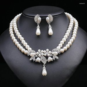 Oorknopjes Europa en Amerika Meerlaagse parelketting Tweedelige set high-end designgevoel Bruidsjurkaccessoires Sieraden