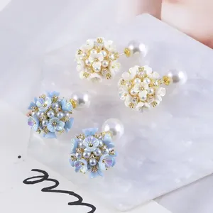 Pendientes de tuerca, joyería de Europa y Estados Unidos, venta al por mayor, hermosas flores de concha por todo el cielo, estrella, racimo de flores, perlas