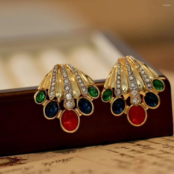Boucles d'oreilles en forme de coquille en verre et Zircon pour femmes, bijoux rétro en Europe et aux états-unis