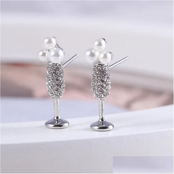 Boucles d'oreilles Accessoires européens et américains en gros Verres à champagne Vin incrusté de perles Design Goblet Ear Studs Drop Delive Ot1Rh