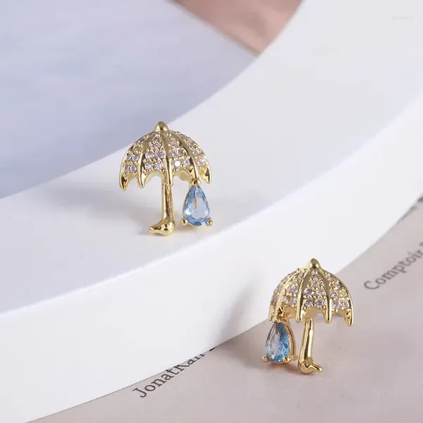 Boucles d'oreilles Accessoires européens et américains en gros créatif mignon petit parapluie modélisation goutte d'eau bleue embellissement mode