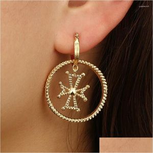 Boucles d'oreilles mode européenne et américaine, spirale ronde, croix en métal, motif en alliage, livraison directe, bijoux Otosu