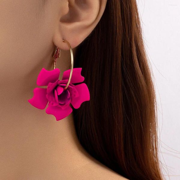 Boucles d'oreilles à clous pour femmes, mode européenne et américaine, couleur bonbon, fleur exagérée, Design de Niche, sens Rose, grand