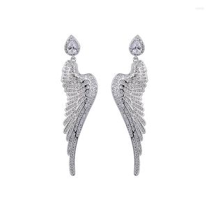 Pendientes de botón Moda europea y americana Gran exquisito Circón brillante Pluma de pavo real Vestido de novia GLE5556