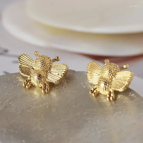 Boucles d'oreilles à clous, bijoux européens et américains, vente en gros, mignon, exquis, en forme d'abeille, incrusté de Zircon, petit