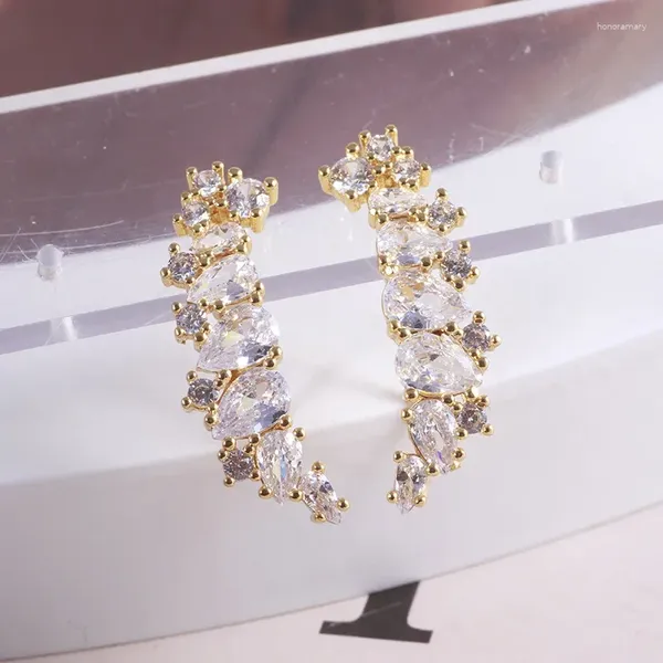 Boucles d'oreilles à clous, bijoux européens et américains, vente en gros, une seule rangée de gouttelettes d'eau, Zircon brillant, conception de branche d'olivier de blé, vente en gros