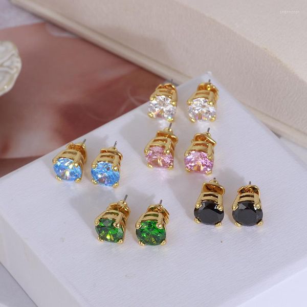 Boucles d'oreilles bijoux européens et américains en gros brillant unique Zircon rond quatre griffes couleur à la mode