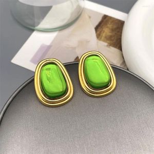 Boucles d'oreilles rétro européennes et américaines incrustées de verre vert irrégulier pour femmes, bijoux exquis à la mode, vente en gros