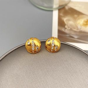 Boucles d'oreilles à tige en forme d'hémisphère pour femmes, Style rétro européen et américain, incrusté de Zircon, placage Simple à la mode, or 18 carats