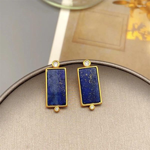 Boucles d'oreilles en Lapis incrusté de forme géométrique rétro européenne et américaine pour femmes, bijoux de personnalité à la mode, vente en gros