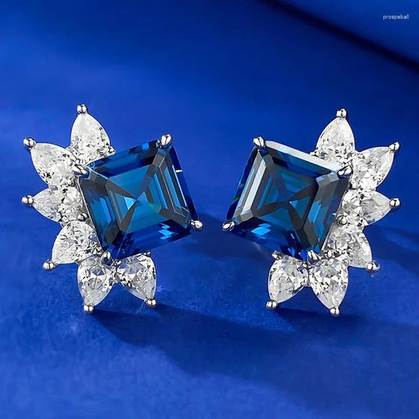 Aretes Europeos Y Americanos Plata S925 8 8 Mm Azul Real Diamante Con Alto Contenido De Carbono Pequeños Versátiles Para Uso Diario