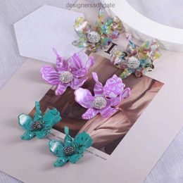 Boucles d'oreilles étalons de style européen et américain Gradient de couleur motif de couleur résine fleur incrustée Ball Eart Clip Femme