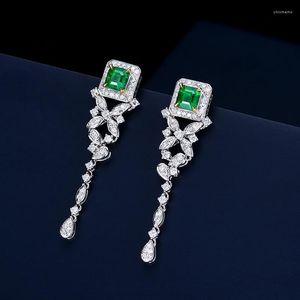 Boucles D'oreilles Mode Européenne Fine Femme Fille Mariée Mère Fête Anniversaire Cadeau De Mariage Carré Gland Zircon 18KT Or Blanc