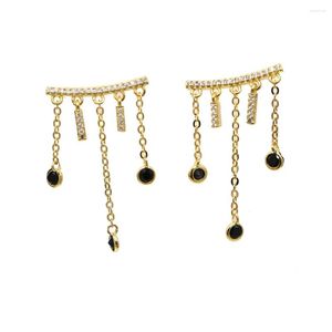 Stud -oorbellen Europese versie van sieraden Tassel Fashion Retro Long Chain Metal Texture Black CZ