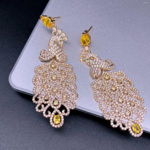 Boucles d'oreilles EVACANDIS Bijoux de paon extravagants étincelant avec des accessoires de banquet exagérés Plaqué or 18 carats Aiguille en argent S925