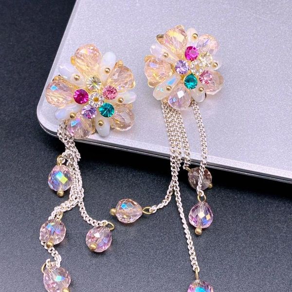 Aretes EVACANDIS Diseñador hecho a mano Mujer Flor de cristal colorida Borla Gemas de lujo Chapado en oro de 18 quilates S925 Regalos de aguja de plata