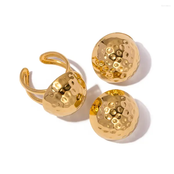 Pendientes de tuerca exagerados minimalistas chapados en oro con textura bola de acero inoxidable para mujeres anillos abiertos ajustables joyería de boda