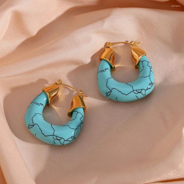 Boucles d'oreilles à clous en acier inoxydable, Design Ins Turquoise exagéré, étanche, bijoux de haute qualité, cadeau de luxe Vintage pour femmes