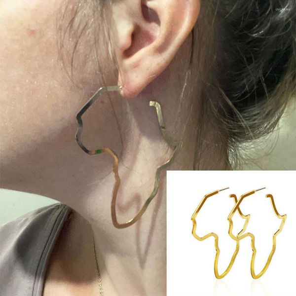 Pendientes de tuerca exagerados mapa de África geometría de Metal hueco grande para mujeres joyería de fiesta coreana