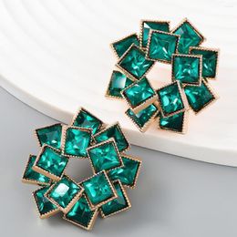 Boucles d'oreilles à clous en cristal vert Fuchsia exagéré, fleur, déclaration pour femmes, bijoux élégants à la mode