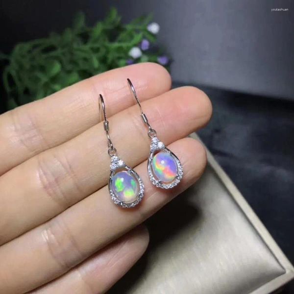 Boucles d'oreilles à clous en argent 925, opale naturelle, pierres précieuses, crochet, couleur feu d'artifice, cadeau d'anniversaire pour fille, vente