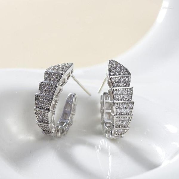 Boucles d'oreilles en argent sterling 925, boucles d'oreilles serpent, micro pavé, zircone cubique, élégantes pour femmes, cadeau de mode pour mariée et mariage