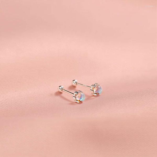 Boucles d'oreilles yeux d'ange exquis, Mini cristal opale rond en argent Sterling 925 véritable pour femmes, fermoir à vis, bijoux fins YEA599