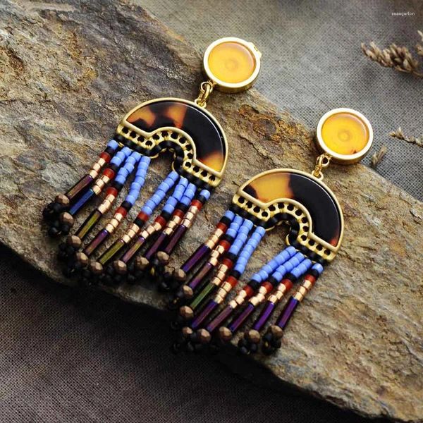 Pendientes de tuerca exquisitos bohemios chic para mujer, candelabro colgante, cuentas de semillas, pendiente, disfraz, joyería étnica para vacaciones, regalos