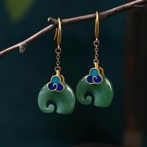 Boucles d'oreilles à tige exquise couleur or Imitation Jade éléphant pour femmes émail bleu nuage mariage anniversaire bijoux