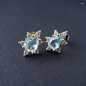 Stud -oorbellen Prachtig goud vergulde waterdruppel Zee blauwe edelstenen kristal bruids bruids prinses sieraden minnaar cadeaus