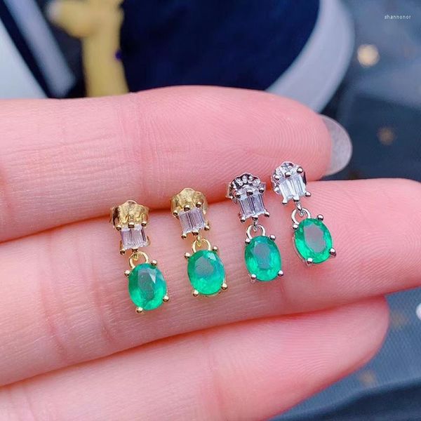 Boucles d'oreilles à clous en émeraude verte pour femmes, bijoux en argent, gemme naturelle, couleur dorée véritable, pierre de naissance de mai 925, cadeau de fête
