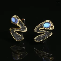 Boucles d'oreilles en pierre de lune exquise, bijoux créatifs de forme irrégulière pour femmes, noir et or, bicolore, fête de haute qualité