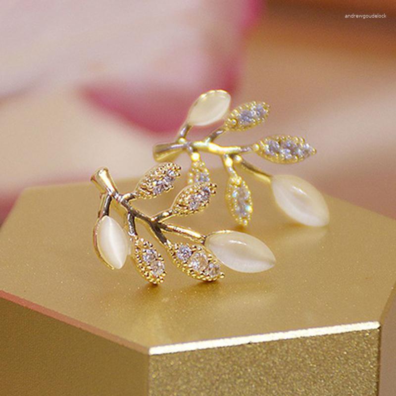 Stud Earrings Exquisite Opal Leaves Flower For Women Shiny Rhinestone Zircon Geometric Oval Earring Girl Party Statement Jewelry