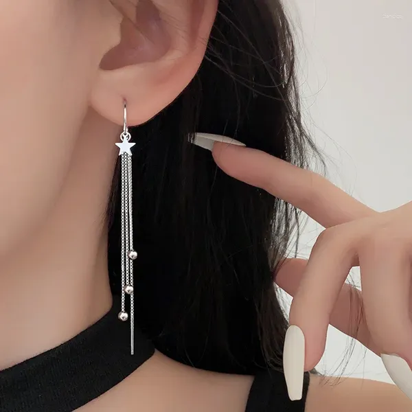 Boucles d'oreilles exquises pentagone étoile gland ligne d'oreille mode couleur argent Long météore pour femmes filles bijoux cadeau