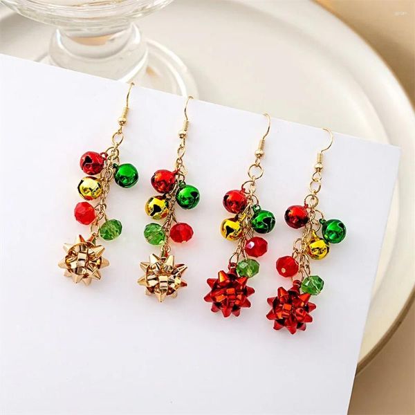 Boucles d'oreilles à clous pour femmes, petite cloche exquise, rouge, vert, jaune, longue fleur, pompon, cadeau de noël, accessoires bijoux