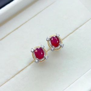 Boucles d'oreilles à tige exquise rouge rubis pierre précieuse pour les femmes argent ornement fille fête d'anniversaire anniversaire fiançailles cadeau gemme naturelle