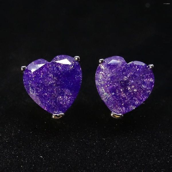 Pendientes de tuerca exquisito corazón romántico encantador piedra de cristal Natural lindo cóctel fiesta mujer pendiente joyería de moda