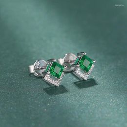 Pendientes de tuerca exquisitos Color plata 6MM corte princesa pendiente de gemas verdes circonita cuadrada cristal nupcial joyería de moda para mujer