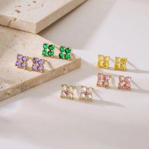 Boucles d'oreilles étalon eyika mode multicolore zircon fleur perçage rose violet cristal mignon petit oreille cartilage oreille de boucles d'oreille bijoux