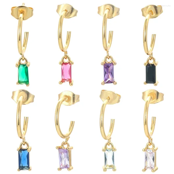 Boucles d'oreilles Stud Eyika Gold plaqué multicolore Birthstone Square Cumbic Zirconia Piercing Drop Brongle de luxe Mode de la Saint-Valentin Bijoux de la Saint-Valentin