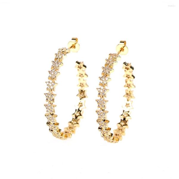 Boucles d'oreilles EYIKA magnifiques étoiles grand cerceau rond pavé cubique zircone cercle cristal boucle d'oreille femmes Dubai couleur or bijoux de fête