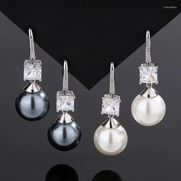 Boucles d'oreilles EYIKA coréen élégant 14mm noir blanc perle balancent femmes carré cristal Zircon crochet boucle d'oreille mariage Banquet bijoux