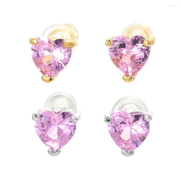 Boucles d'oreilles EYIKA Style coréen rose Zircon amour coeur pour femmes filles or argent couleur accessoires de mariage bijoux cadeau