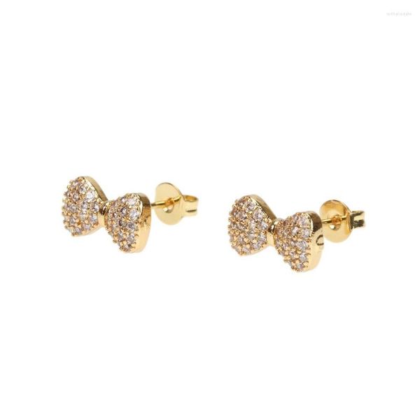 Boucles d'oreilles EYIKA coréen minuscule nœud papillon petit Piercing couleur or Zircon oreille os boucle d'oreille femmes filles accessoires bijoux cadeaux