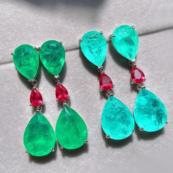 Boucles d'oreilles EYIKA Vintage Paraiba Tourmaline Rose Rouge Vert Bleu Fusion Pierre Goutte D'eau Pour Les Femmes De Mariage De Mariée Bijoux Cadeau